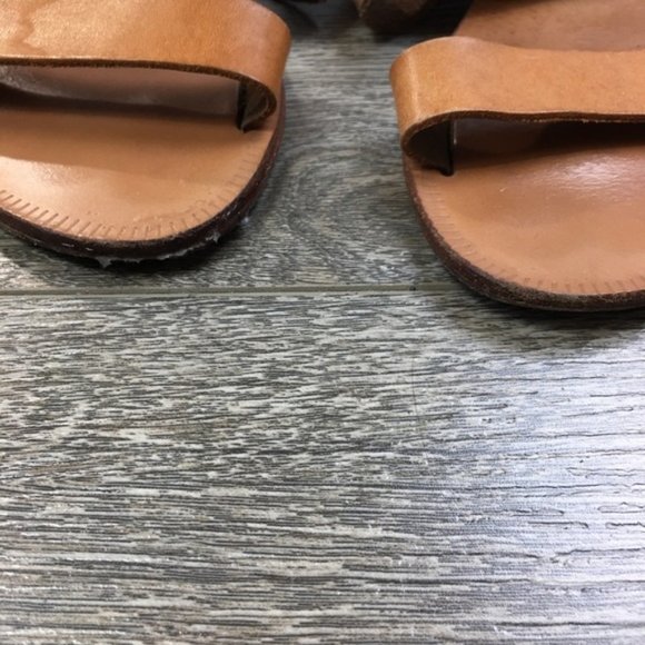 JOIE A La Plage Leather Tan/Gold Slip On Sandals - Picture 6 of 8